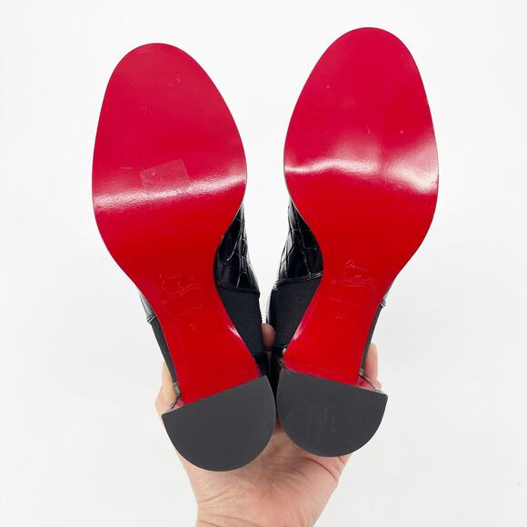 NWOB Christian Louboutin CL Chelsea Booty Black Croc Embossed Ankle Boots EU 37 - Picture 9 of 11